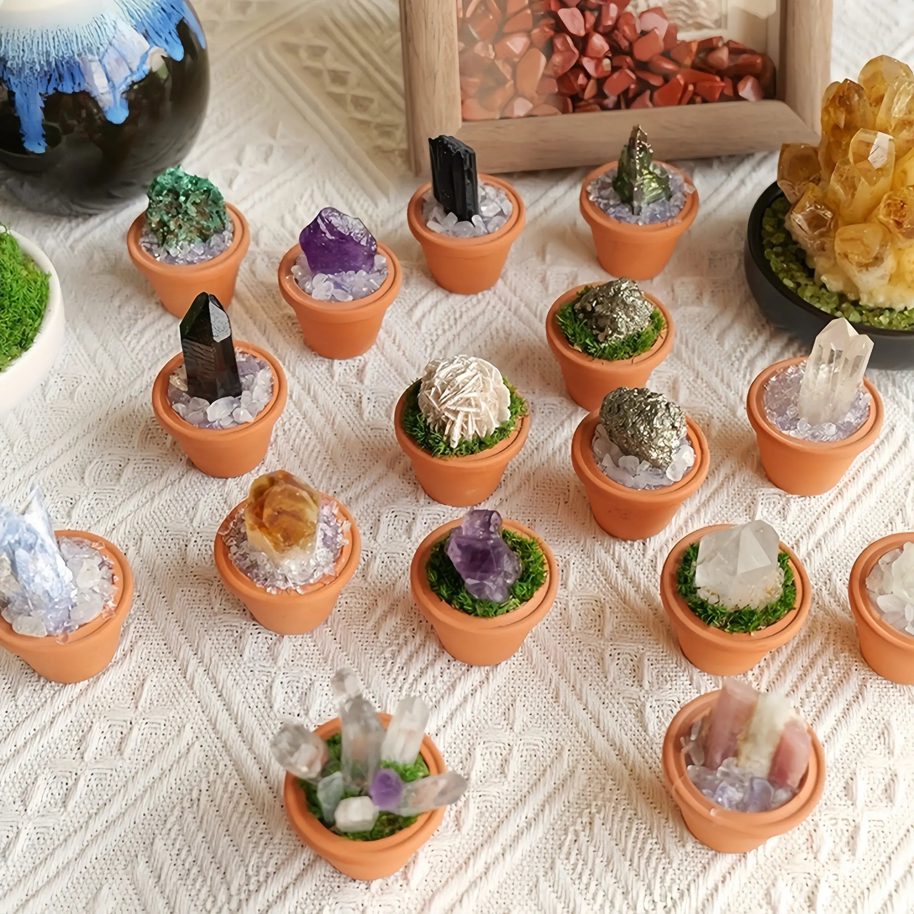 (L)Mini Plum Blossom Tourmaline Cluster Plant – Handmade Spiritual Gift & Desk Decor