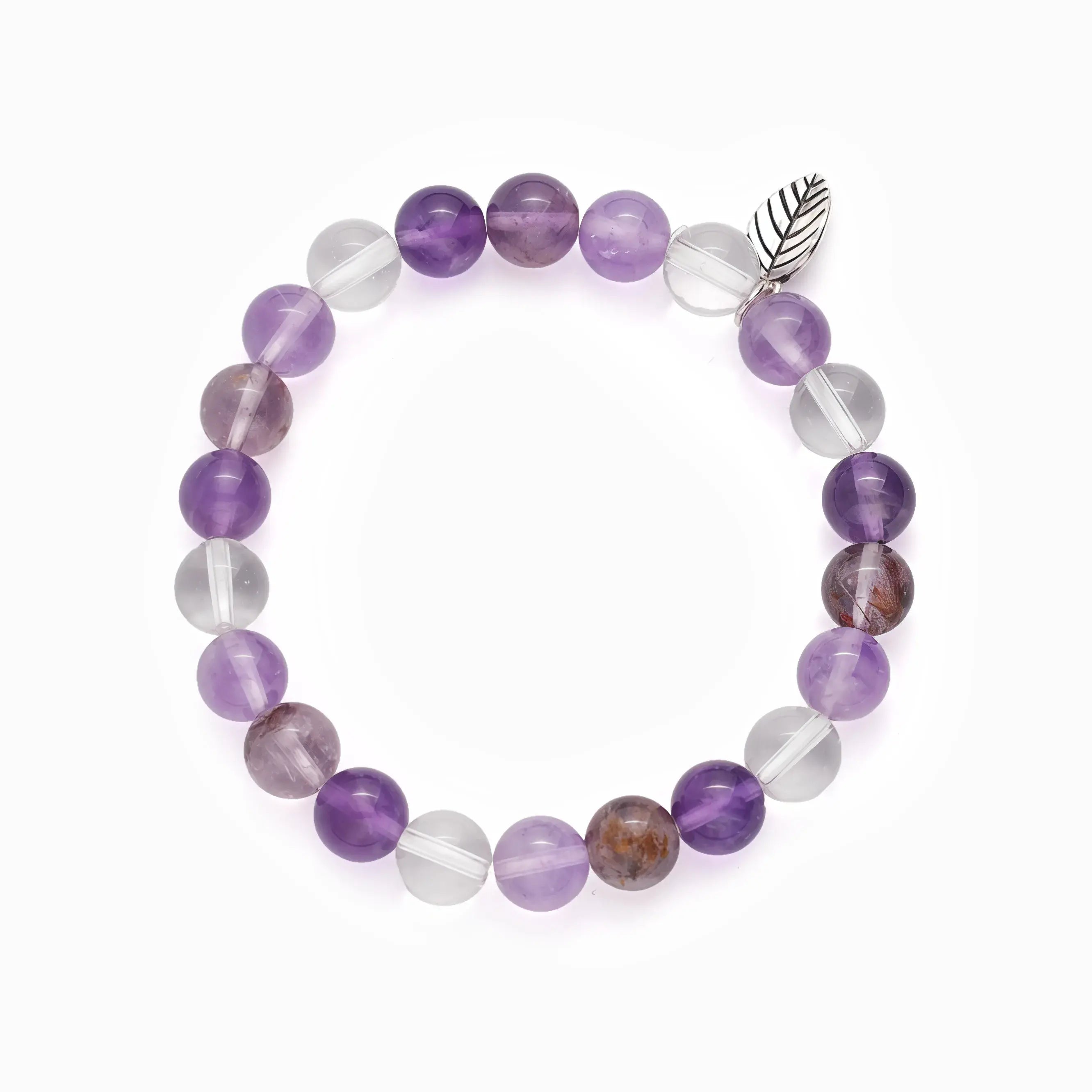 Amethyst Purple Phantom Quartz Clear Quartz Bracelet – Mystical Serenity