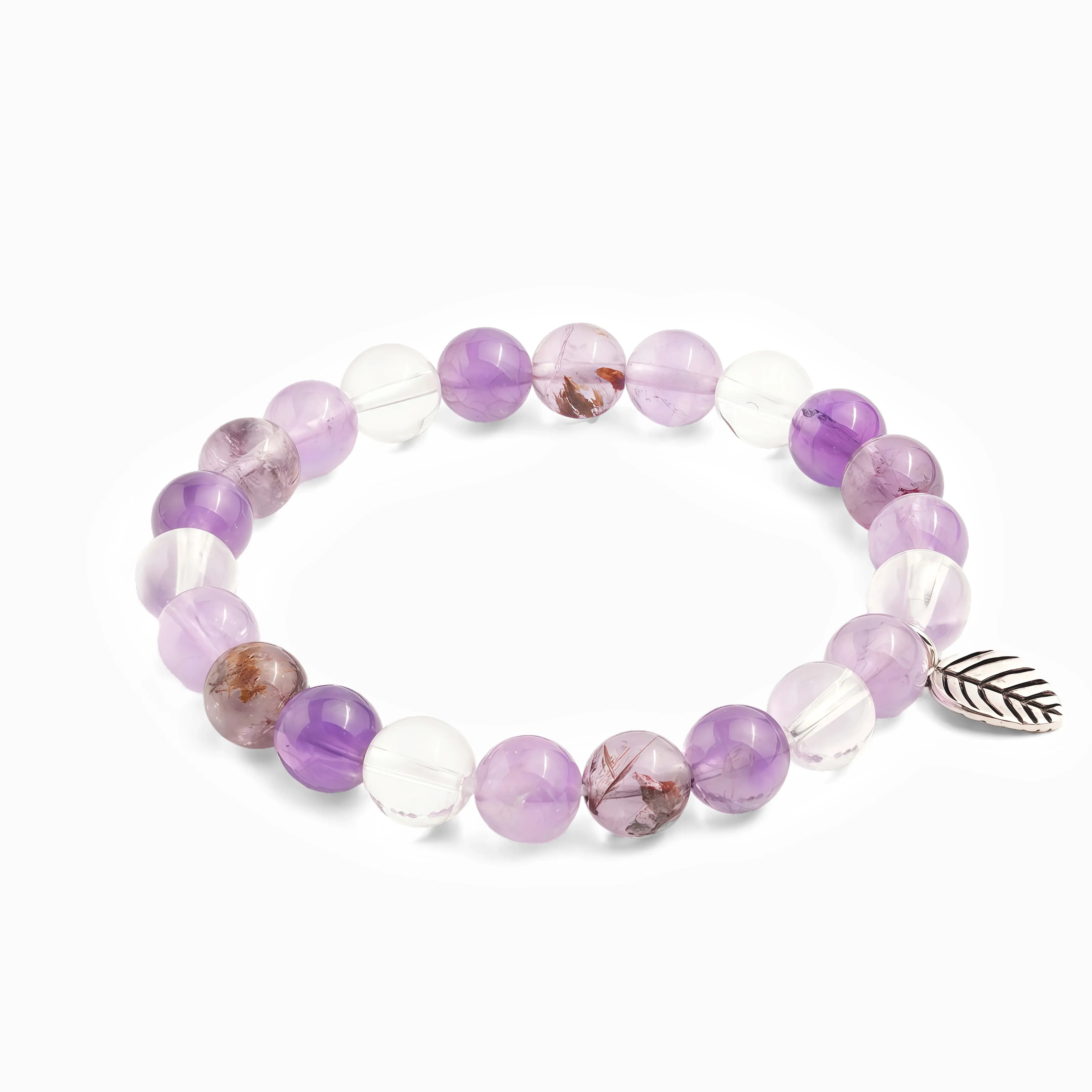 Amethyst Purple Phantom Quartz Clear Quartz Bracelet – Mystical Serenity
