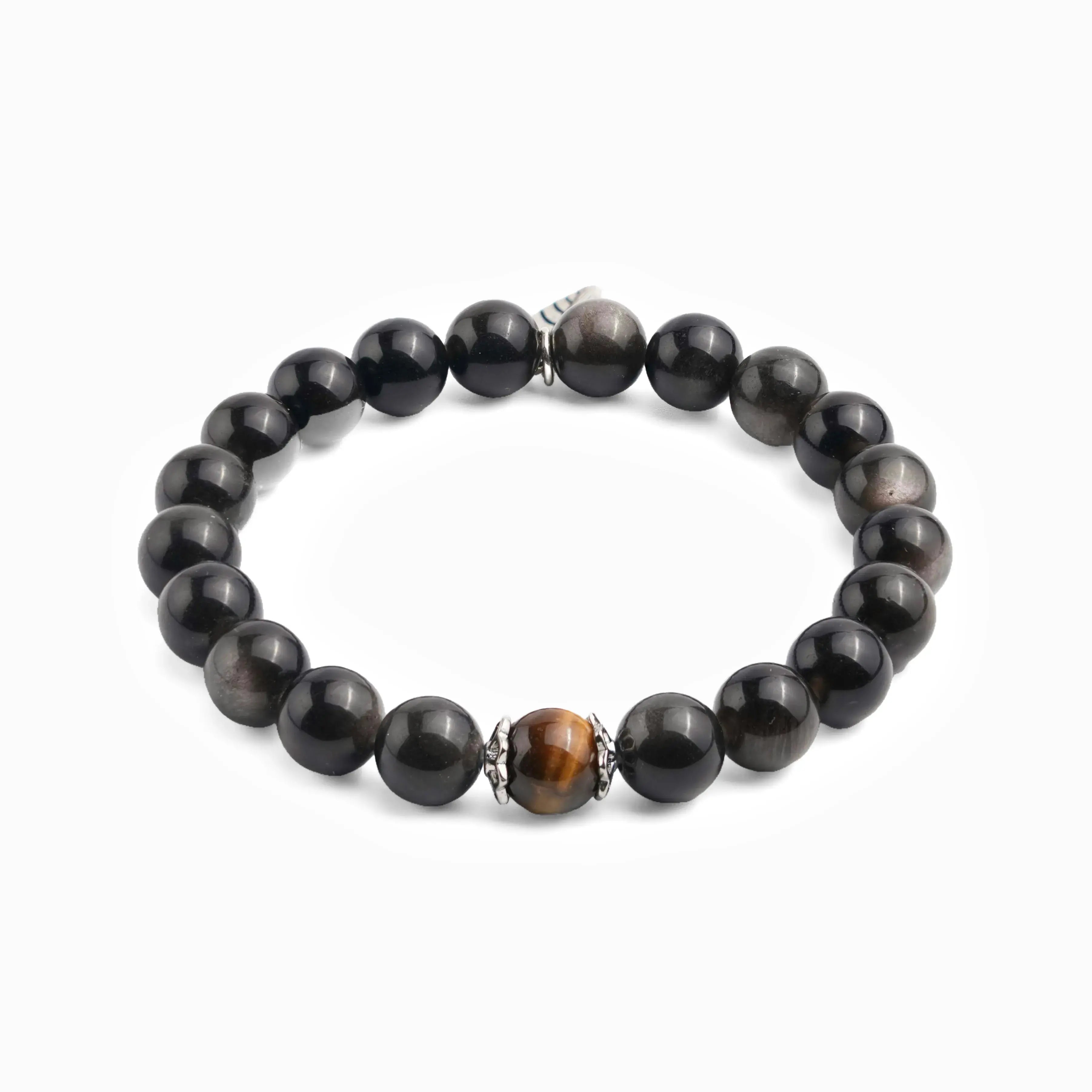 Silver Obsidian Tiger’s Eye Bracelet – Midnight Blaze