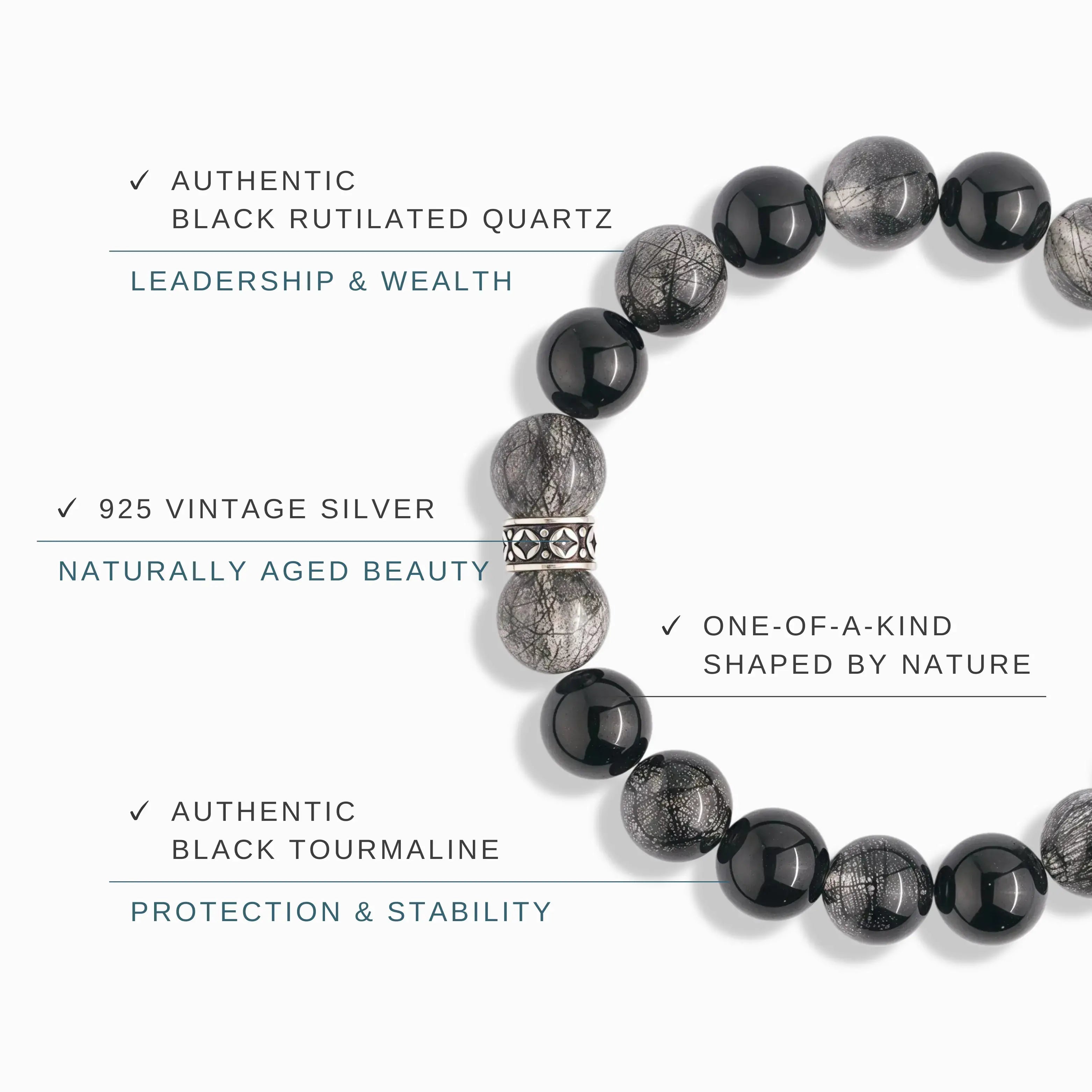 Black Rutilated Quartz Black Tourmaline Bracelet – Midnight Aura