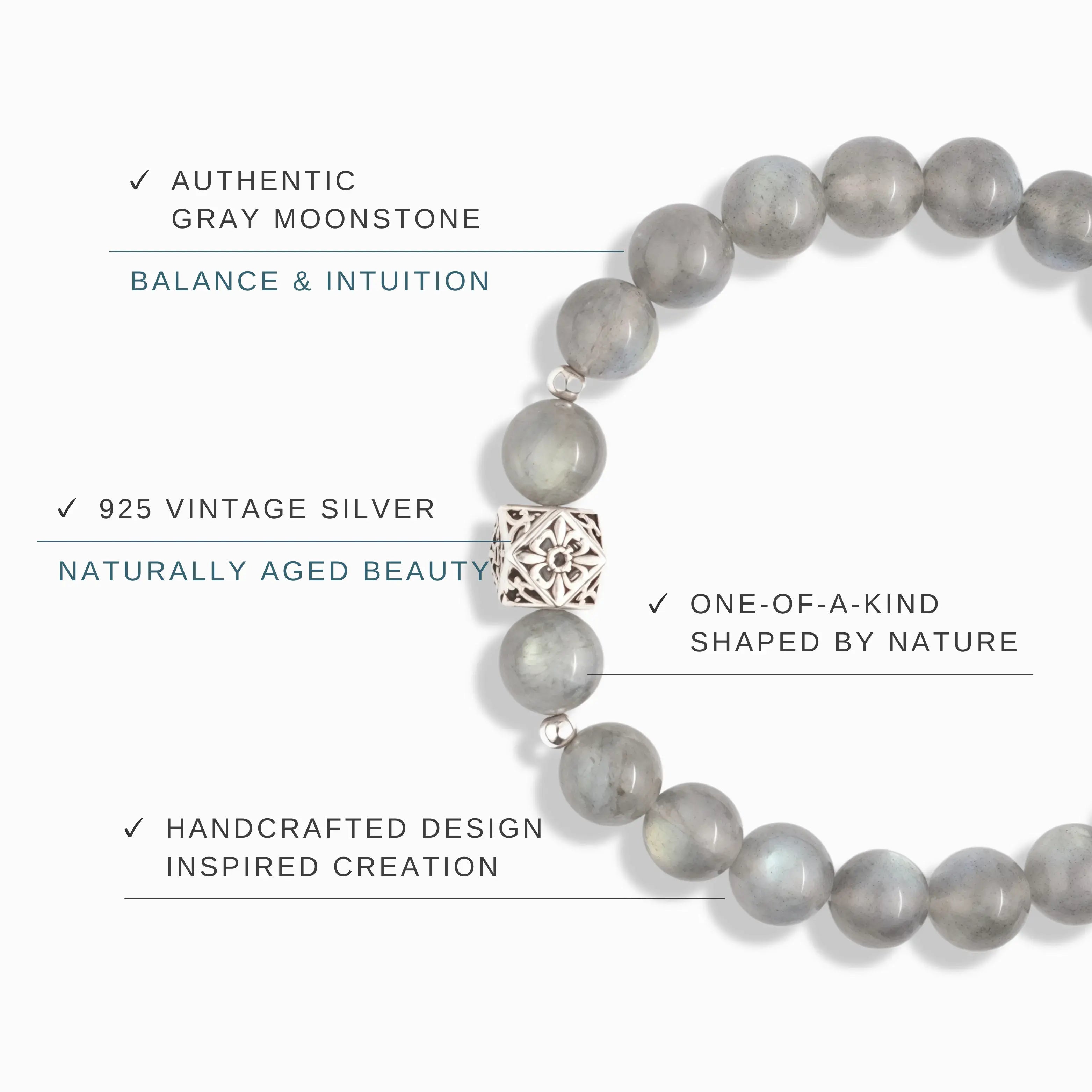 Gray Moonstone Bracelet - Lunar Whisper