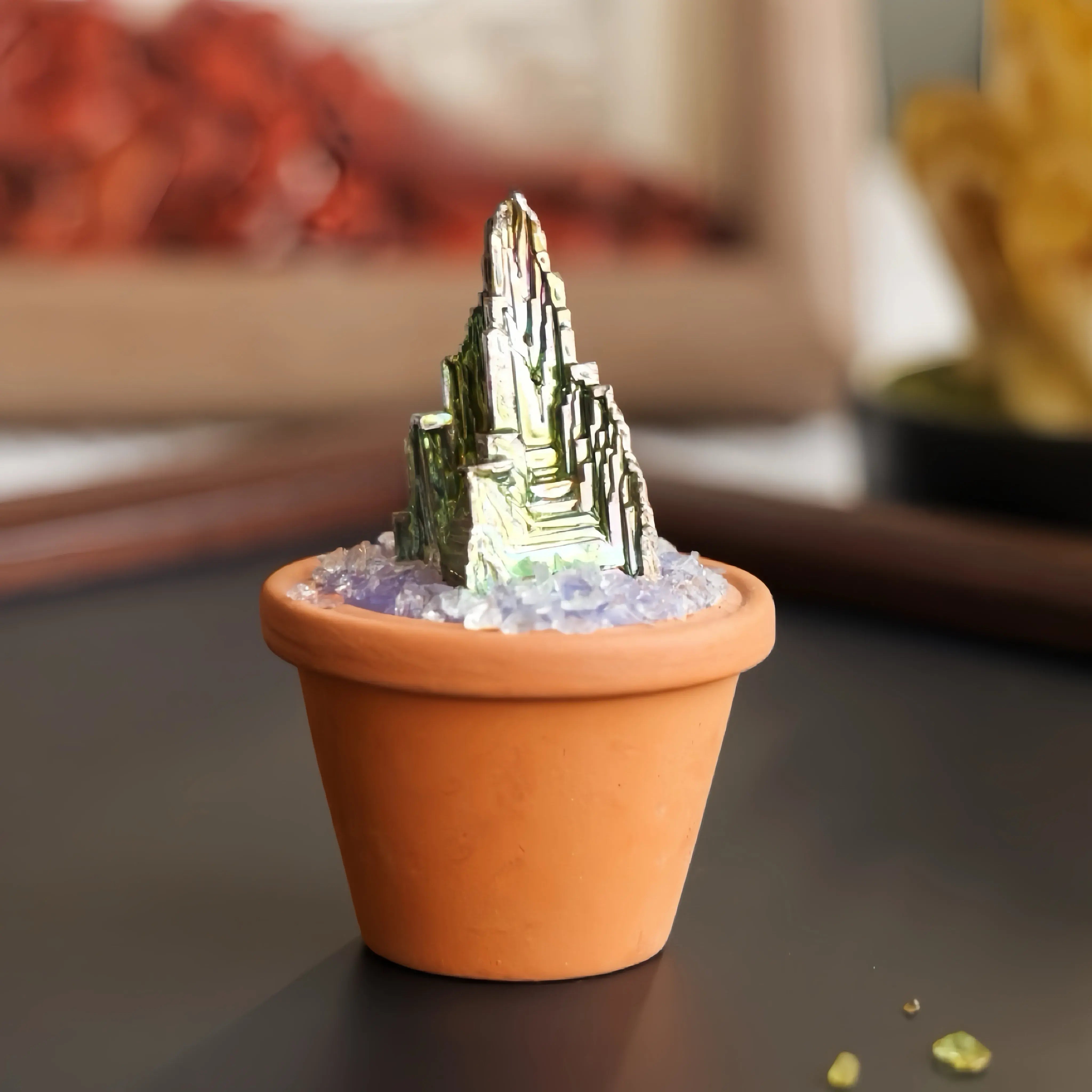 Mini Bismuthinite Cluster Plant – Handmade Spiritual Gift & Desk Decor