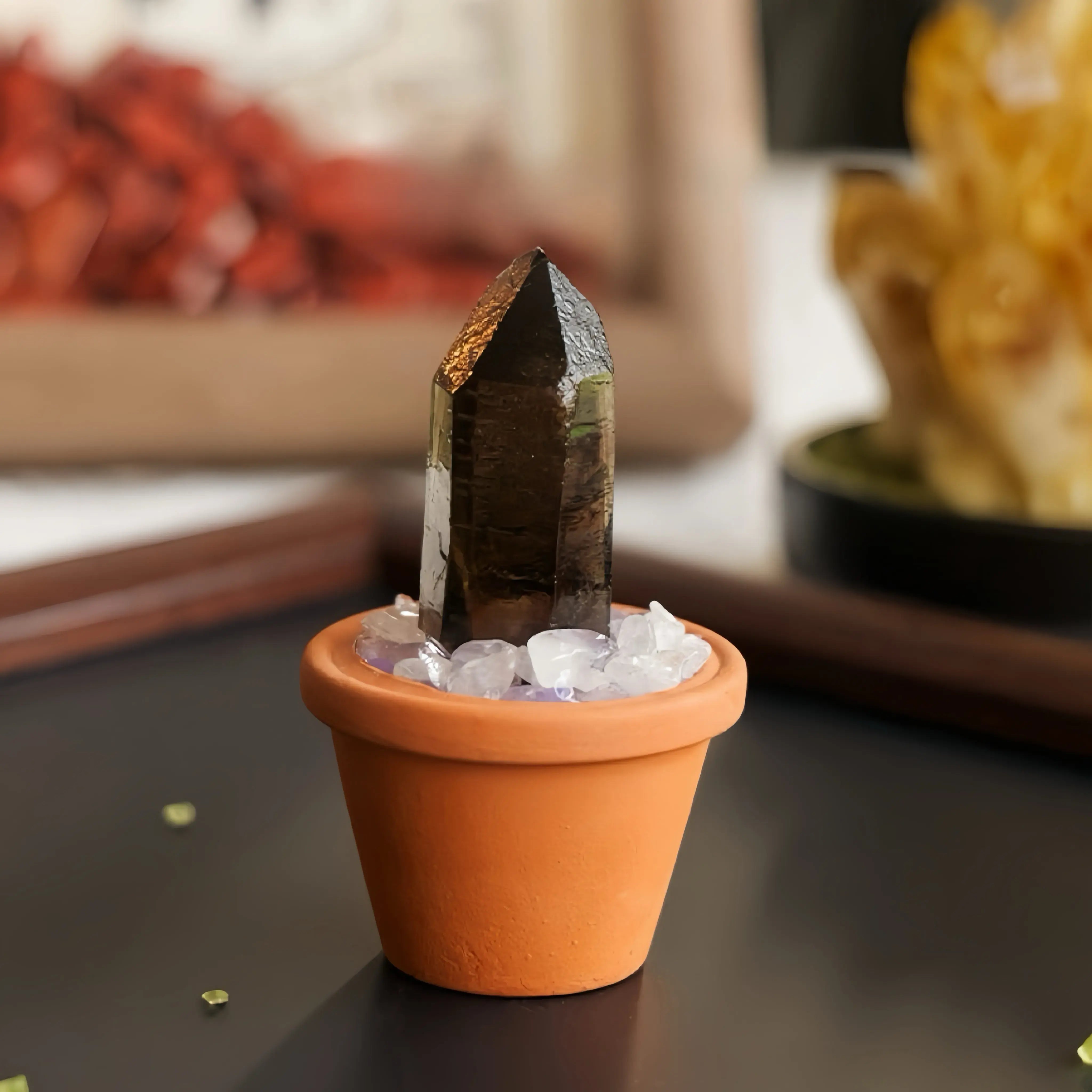 Mini Smoky Quartz Cluster Plant – Handmade Spiritual Gift & Desk Decor