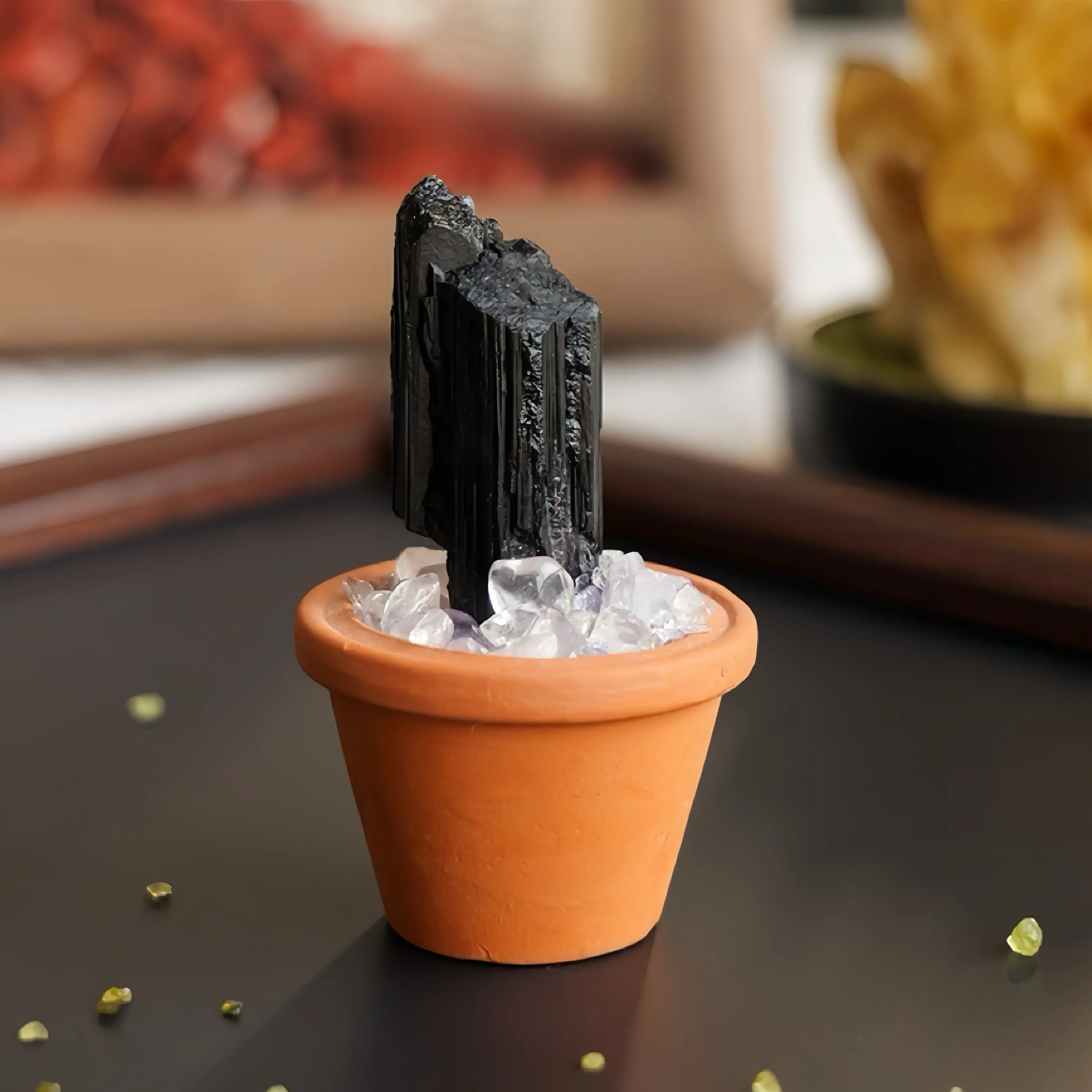 Mini Black Tourmaline Cluster Plant – Handmade Spiritual Gift & Desk Decor